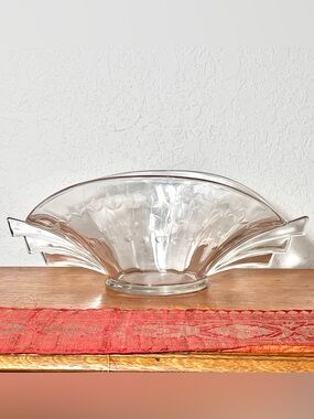 Vintage DUNCAN & MILLER Art Deco Clear Glass Oval Bowl Centerpiece Console Vase